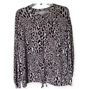 Como Sleep Long Sleeve Purple Leopard Print Pajama Top with Tie Size XL